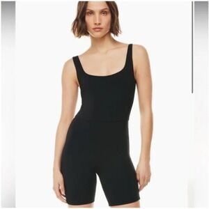 Aritzia Babaton Contour Square Neck Romper Sz M Black Trap Street Sporty Luxury